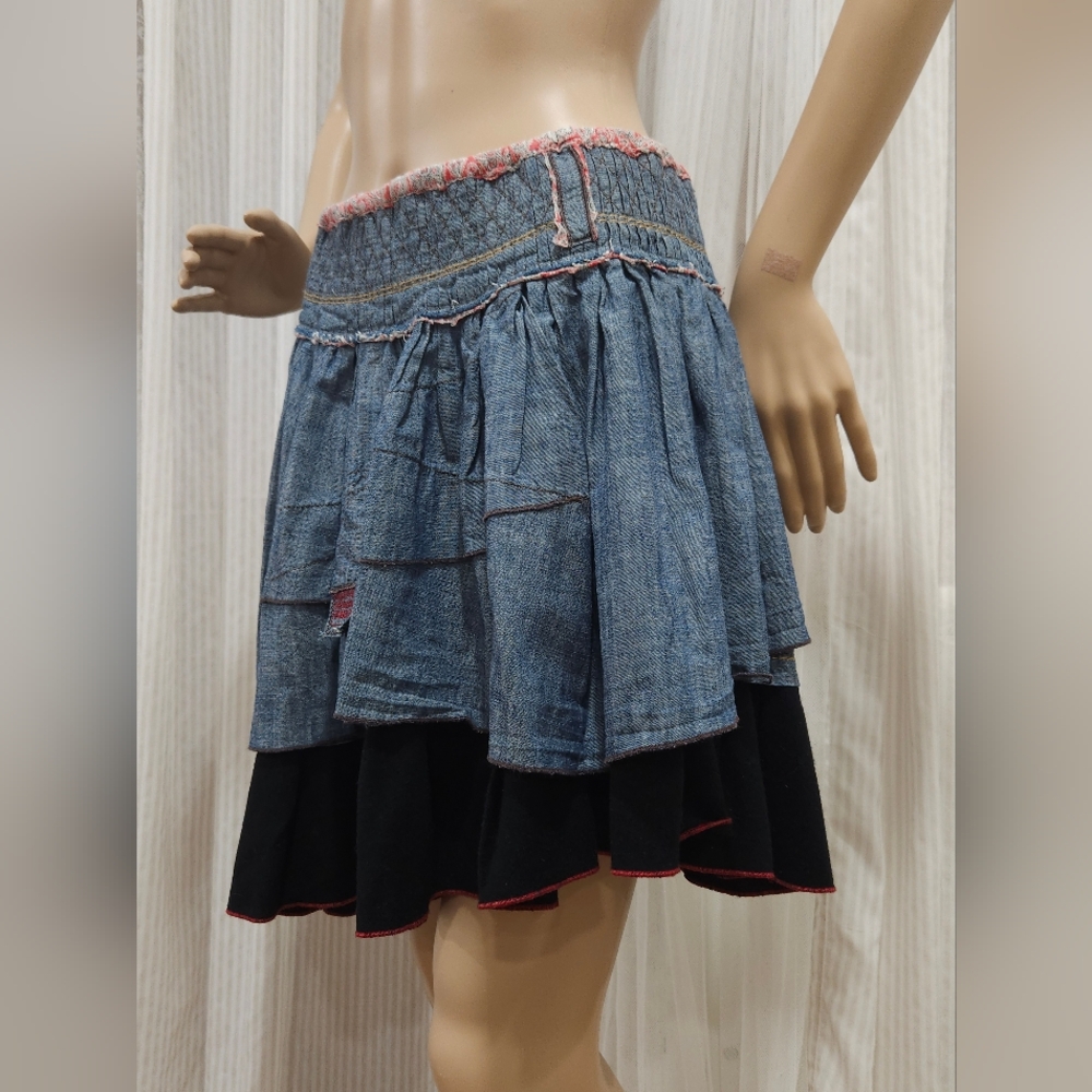 Vintage MARITHÉ & FRANÇOIS GIRBAUD Wool Blend Patchwork Multi-Layered Skirt - Picture 3 of 16